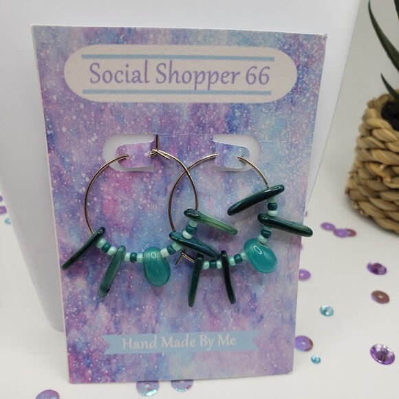 Hand Made Earrings Hoopes With Glass Beads - Picture 3 of 3